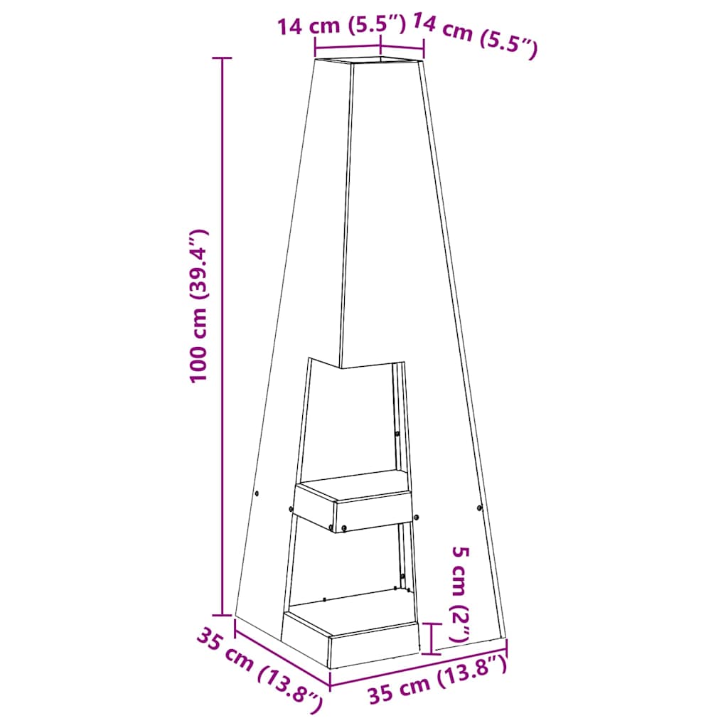 Focolare Nero 35 x 35 x 100 cm Acciaio