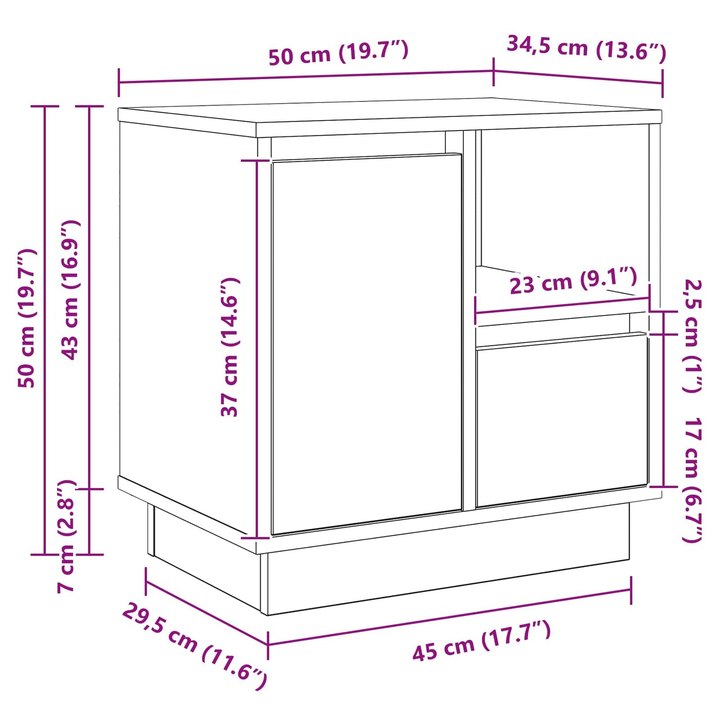 Armadio da Notte 2 pcs Grigio cemento 50 x 34,5 x 50 cm.