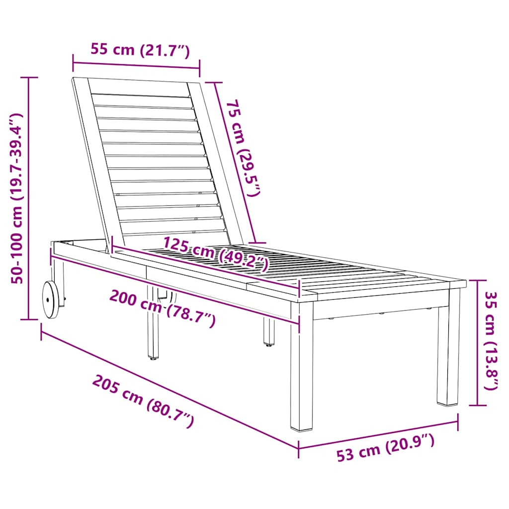 Lettino da sole 1-persona Marrone Legno massello di acacia