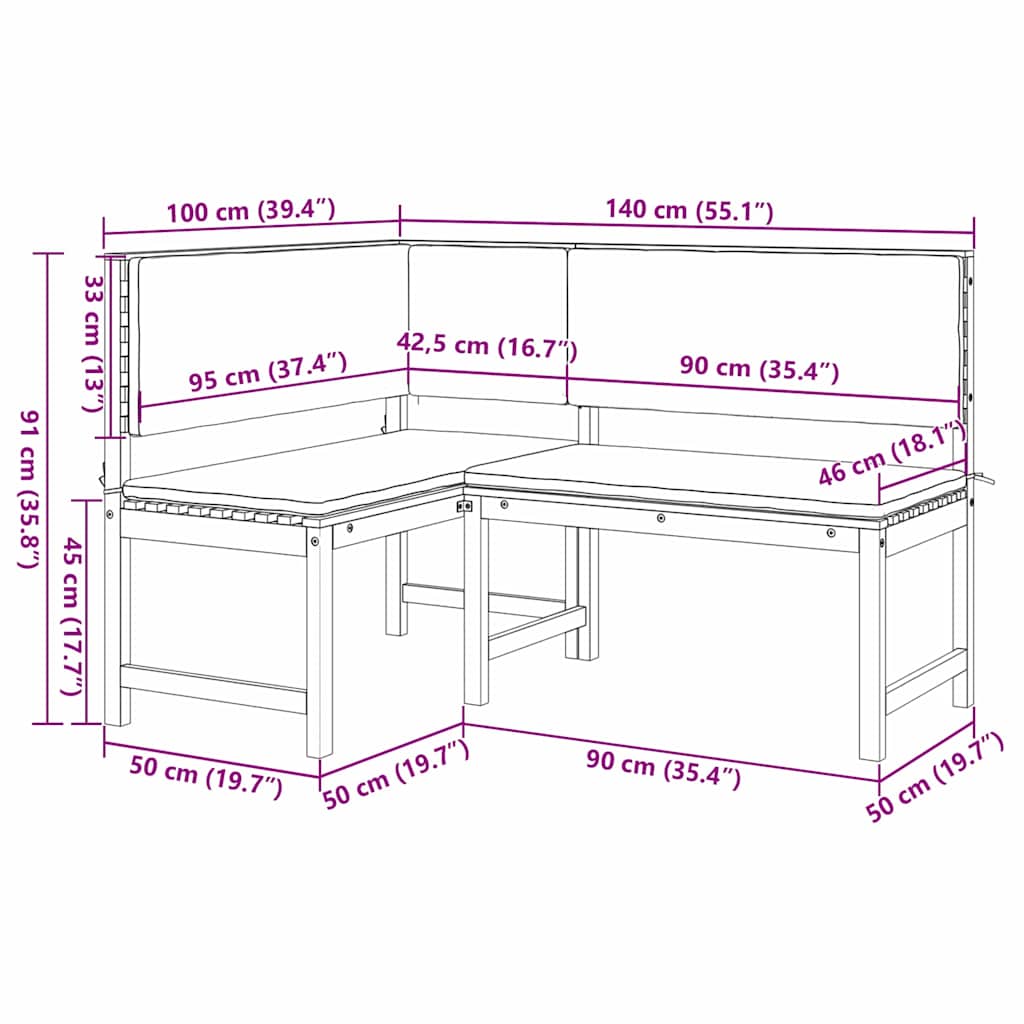 Panchina d'angolo da giardino Marrone 140 x 100 x 91cm - homemem39
