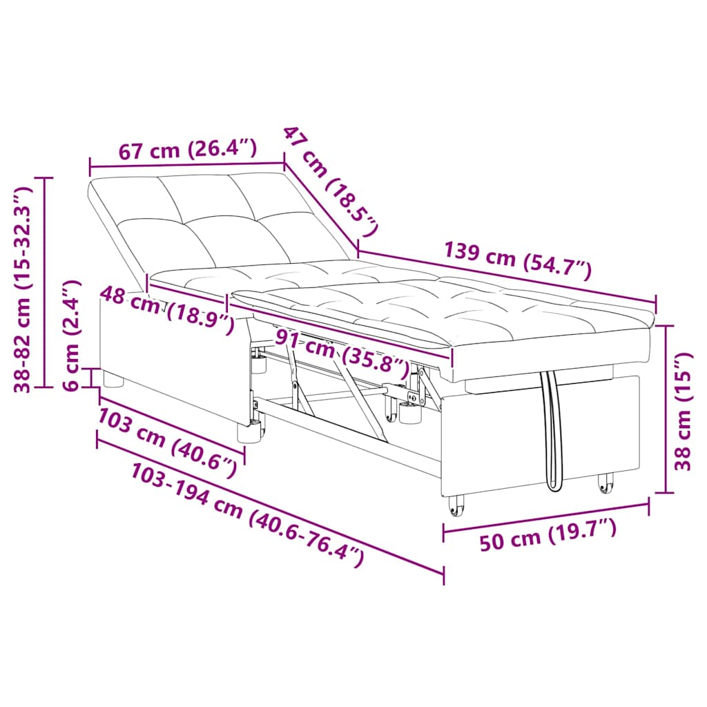 Divano Letto Estraibile Crema 194 x 50 x 82 cm Tessuto