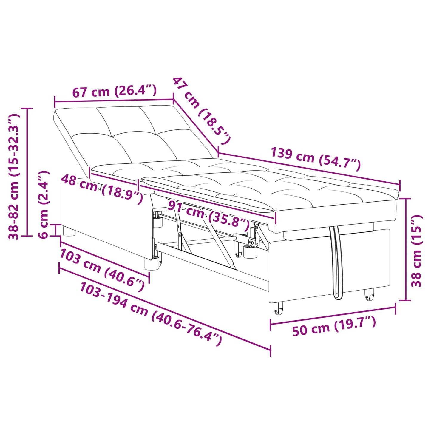 Divano letto Nero 194 x 67 x 82 cm Velluto | homemem39