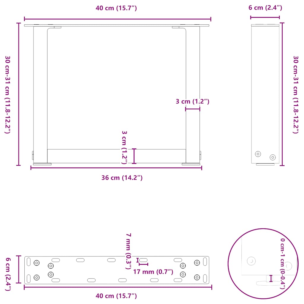 Gambe per Tavolino da Caffè a Forma di U 2 pz Nere 40x(30-31) cm Acciaio | homemem39
