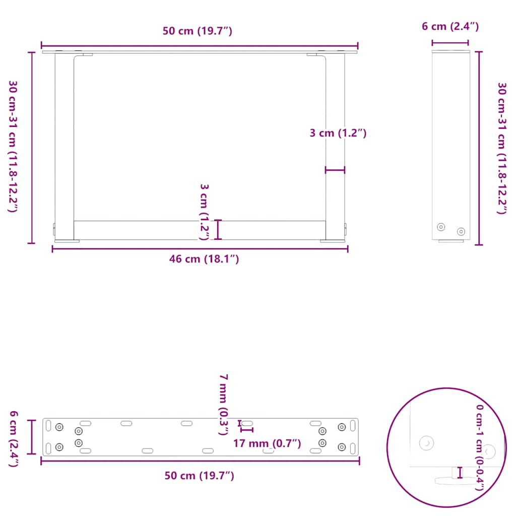 Gambe per Tavolino da Caffè a Forma di U 2 pz Acciaio Naturale 50x(30-31) cm Acciaio | homemem39