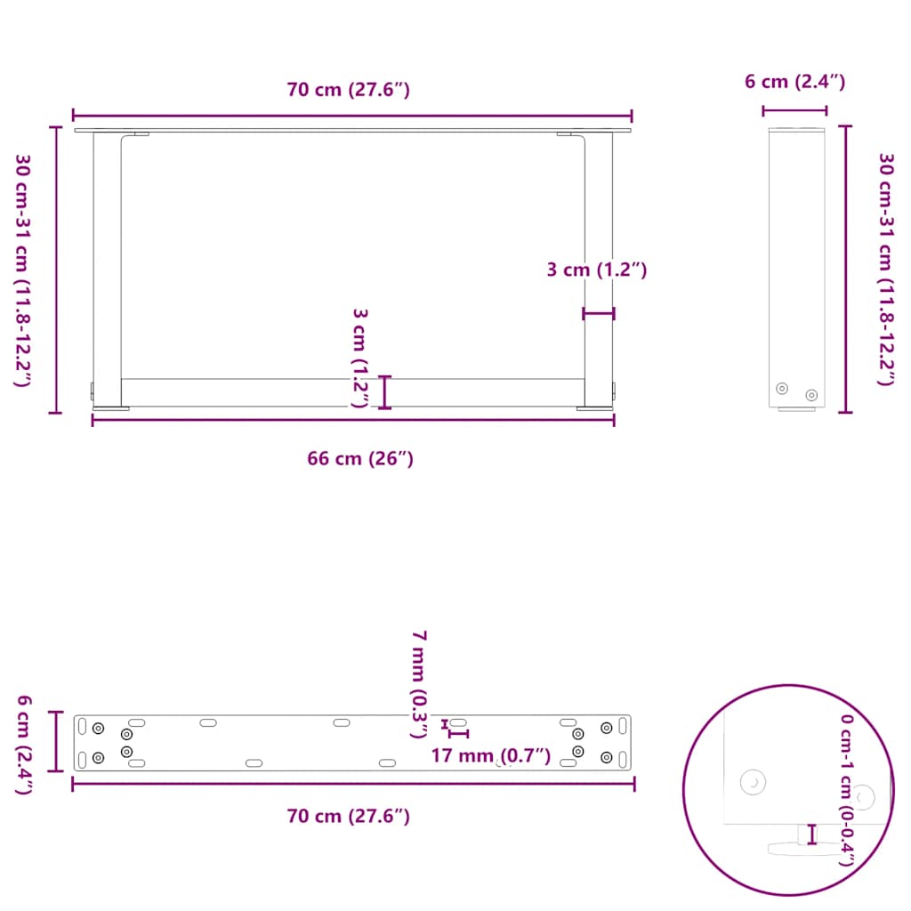 Gambe Tavolino da Caffè a U 2 pz Nero 70x(30-31) cm in Acciaio - homemem39