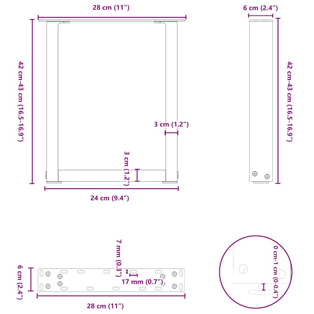 Gambe per Tavolino da Caffè a Forma di U 2 pz Nere 28x(42-43) cm Acciaio | homemem39