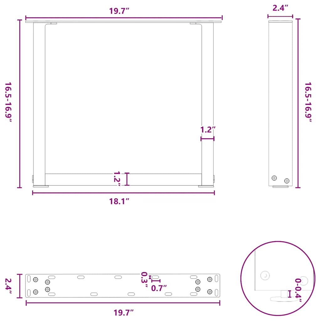 Gambe per Tavolino da Caffè a Forma di U 2 pz Nere 50x(42-43) cm Acciaio | homemem39