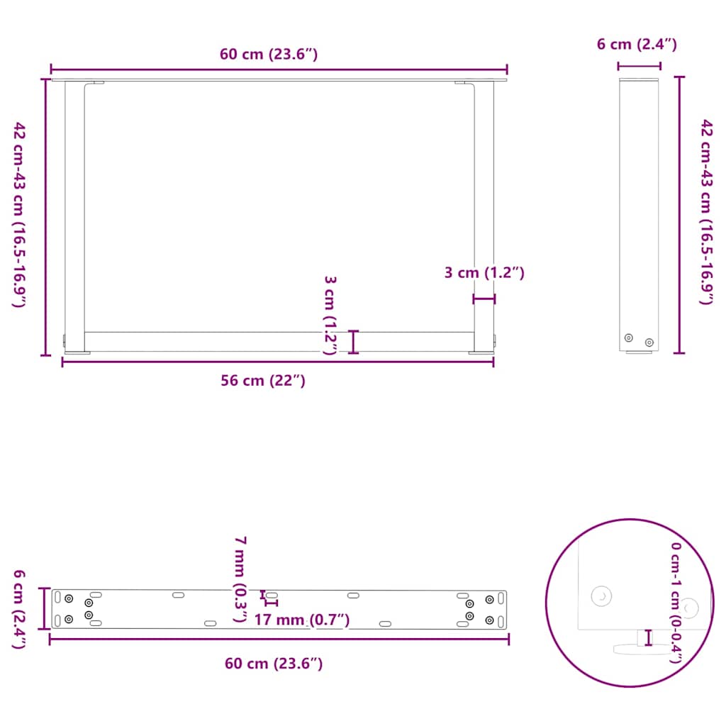 Gambe per Tavolino da Caffè a Forma di U 2 pz Nere 60x(42-43) cm Acciaio | homemem39
