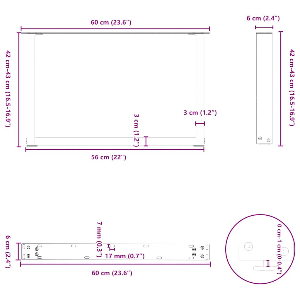 Gambe per Tavolino da Caffè forma U 2 pz Bianche 60x(42-43) cm