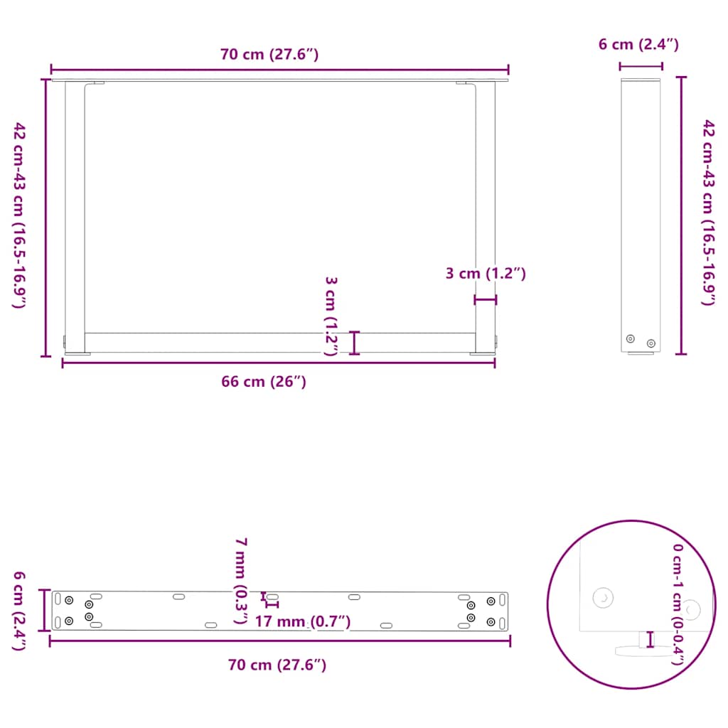 Gambe per Tavolino da Caffè a Forma di U 2 pz Antracite 70x(42-43) cm Acciaio | homemem39