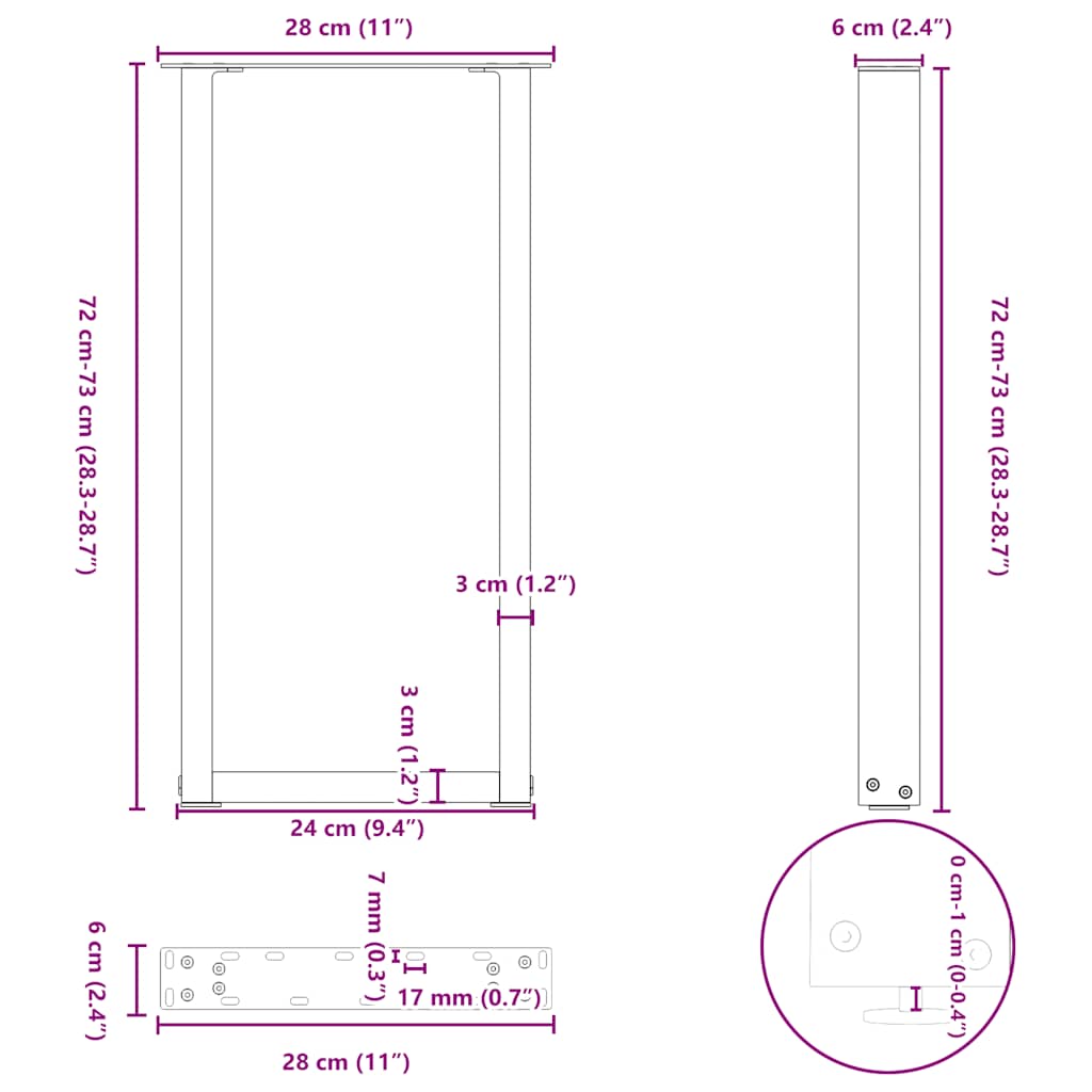 Gambe per Tavolo Consolle a Forma di U 2 pz Nere 28x(72-73) cm Acciaio | homemem39