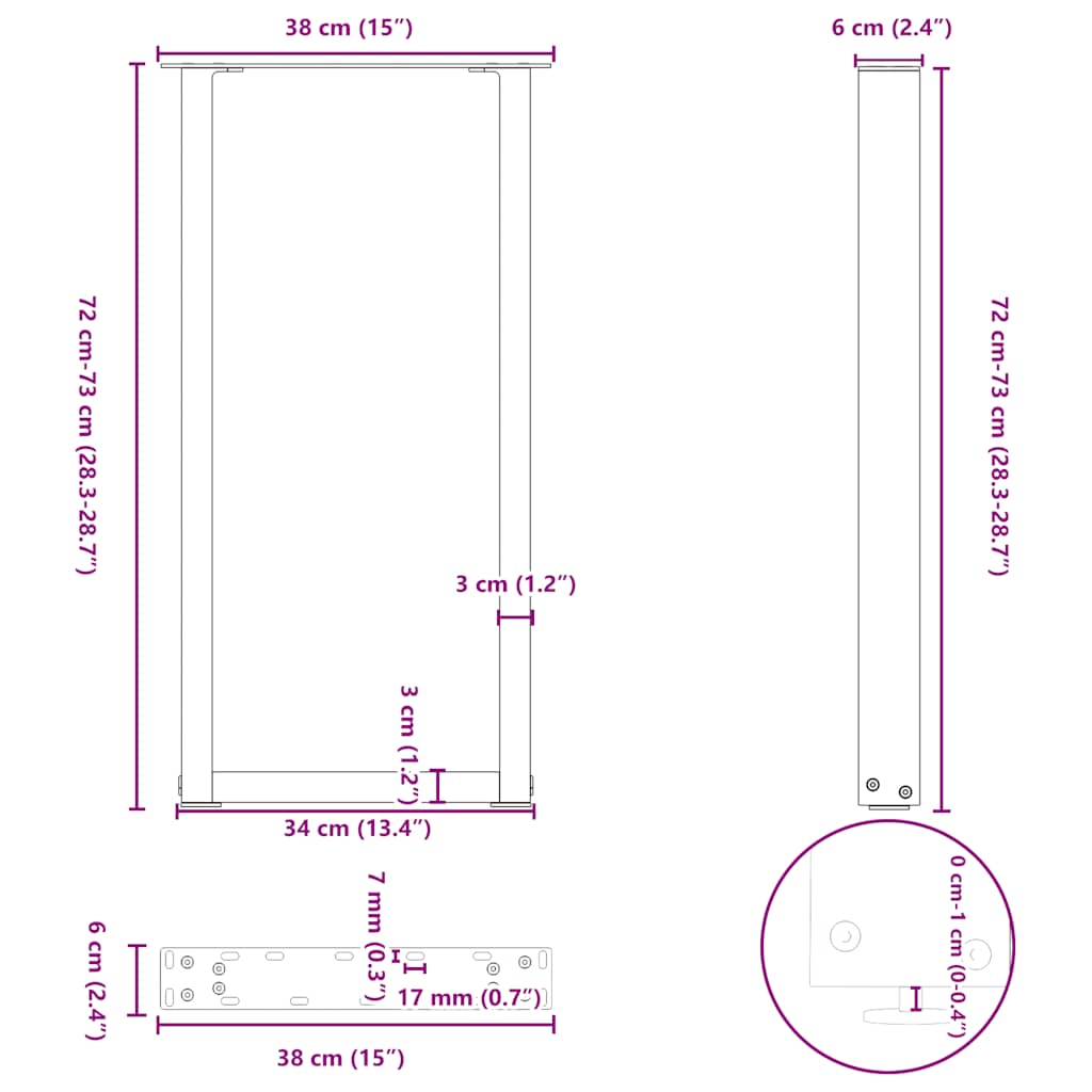 Gambe per Tavolo Consolle a Forma di U 2 pz Nere 38x(72-73) cm Acciaio | homemem39