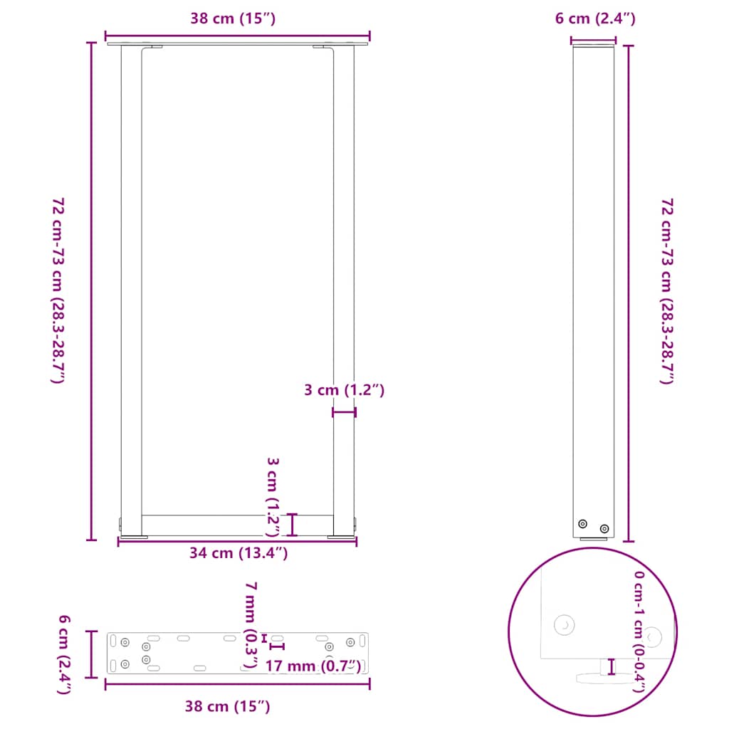 Gambe per tavolo consolle a forma di U 2 pz bianche 38x(72-73) cm in acciaio | homemem39