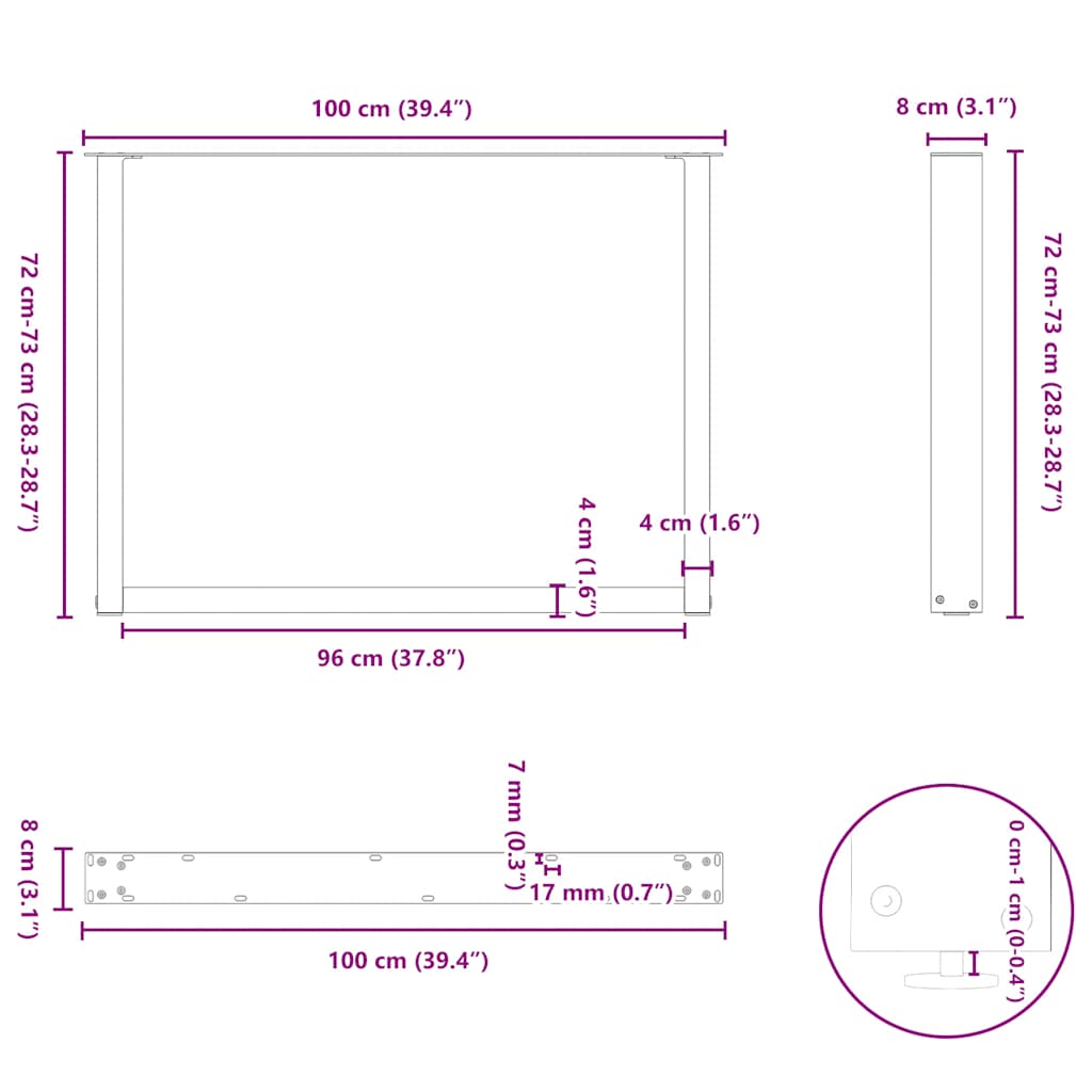 Gambe per tavolo da pranzo a forma di U 2 pz Antracite 100x(72-73) cm Acciaio | homemem39