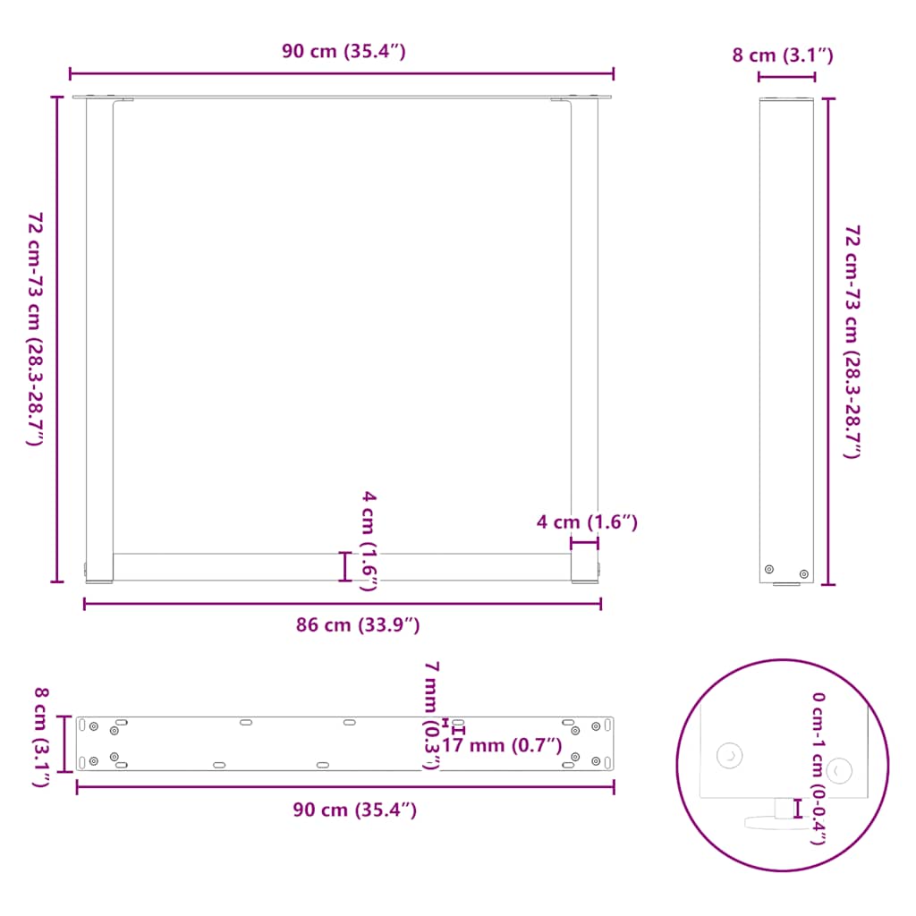 Gambe per tavolo da pranzo a forma di U 3 pz bianche 90x(72-73) cm in acciaio | homemem39