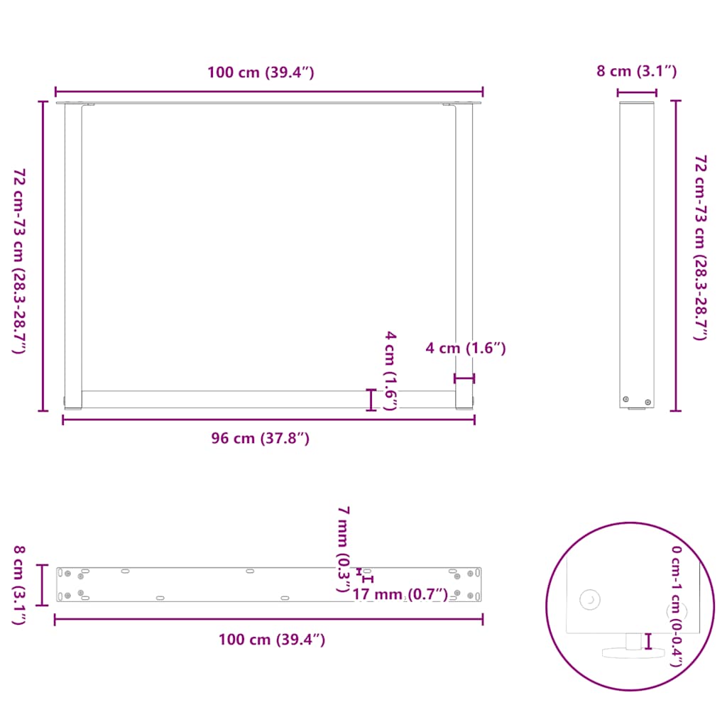 Gambe per tavolo da pranzo a forma di U 3 pz Antracite 100x(72-73) cm Acciaio | homemem39