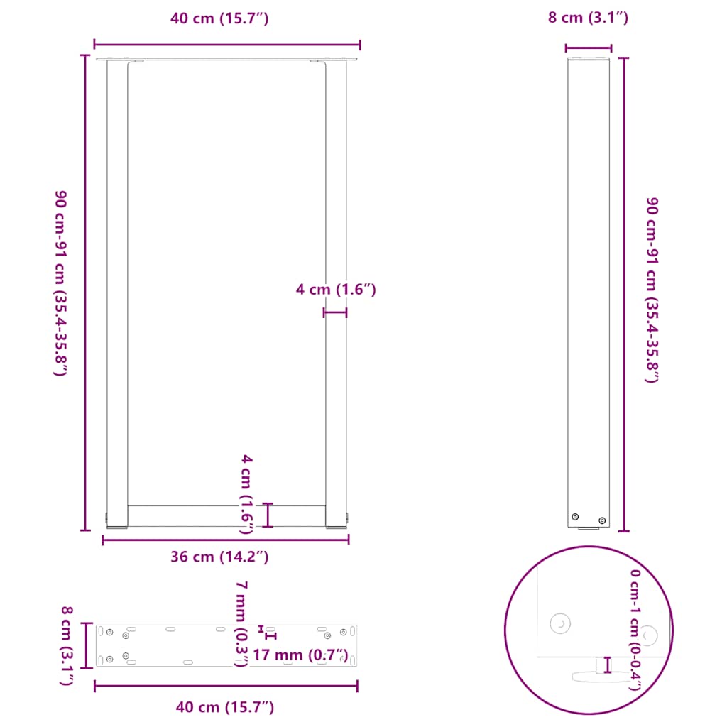 Gambe per tavolo da bar a forma di U 2 pz bianche 40x(90-91) cm in acciaio | homemem39