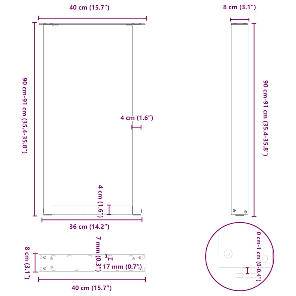 Gambe per tavolo da bar a forma di U 2 pz in acciaio naturale 50x(90-91) cm | homemem39
