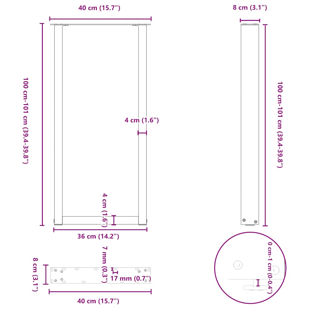 Gambe per tavolo da bar a forma di U 2 pz bianche 40x(100-101) cm in acciaio | homemem39