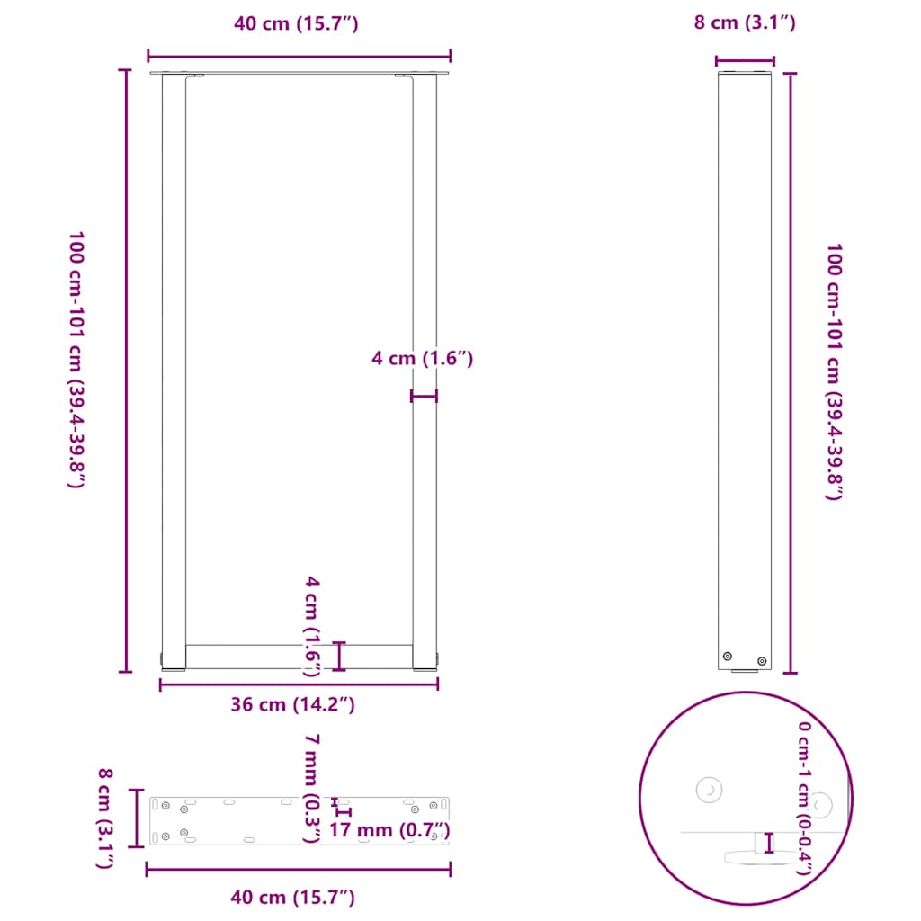Gambe per tavolo da bar a forma di U 2 pz in acciaio naturale 40x(100-101) cm | homemem39