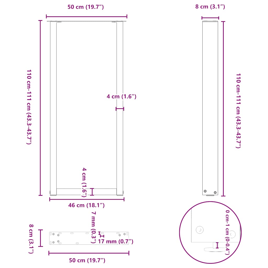 Gambe Tavolino Caffè a U 2 pz Antracite 50x(110-111) cm Acciaio