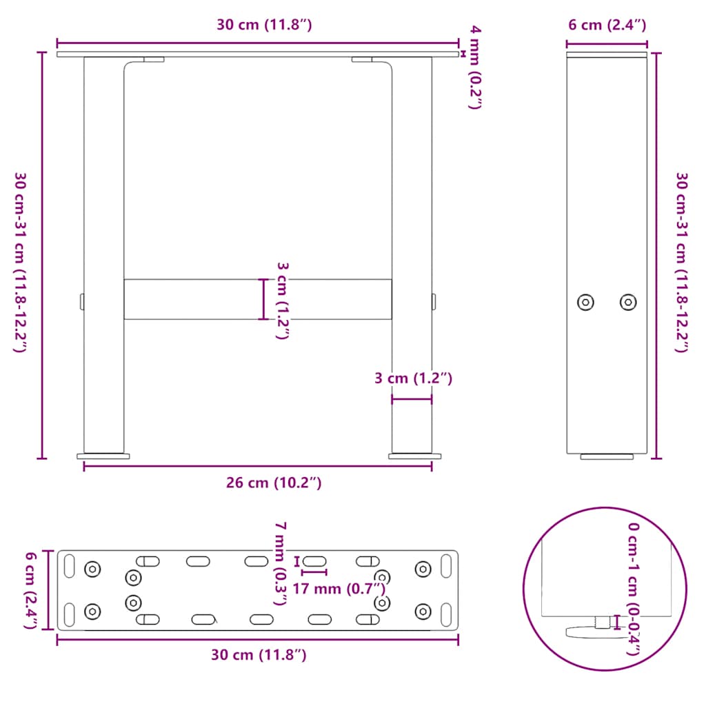 Gambe per Tavolino da Caffè Bianche 2 pz 30x(30-31) cm Acciaio | homemem39