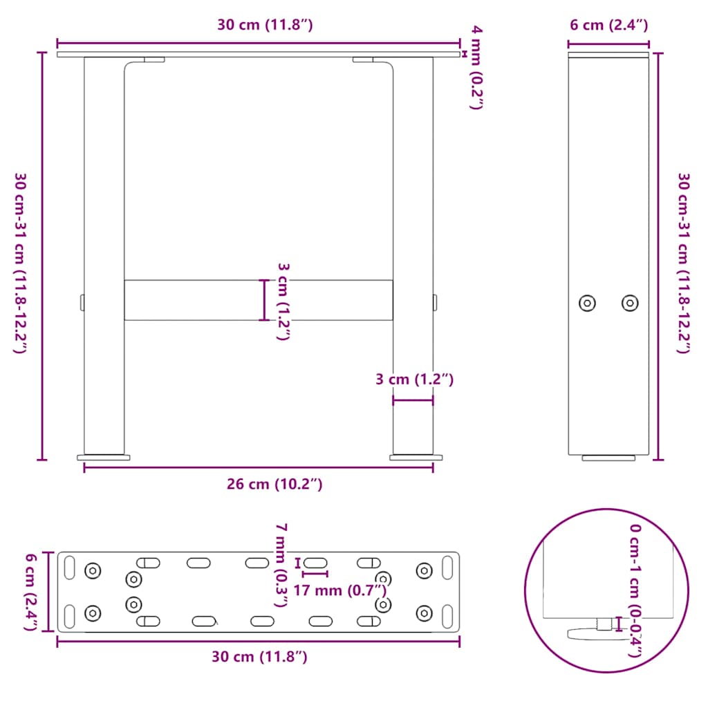 Gambe per Tavolino da Caffè Antracite 2 pz 30x(30-31) cm Acciaio | homemem39