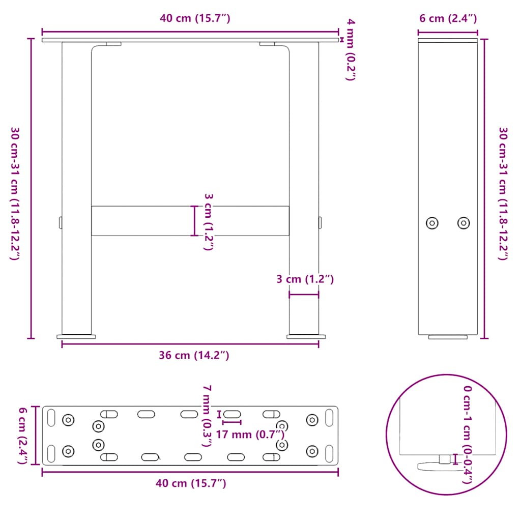 Gambe per Tavolino da Caffè Bianco 2 pz 40x(30-31) cm Acciaio