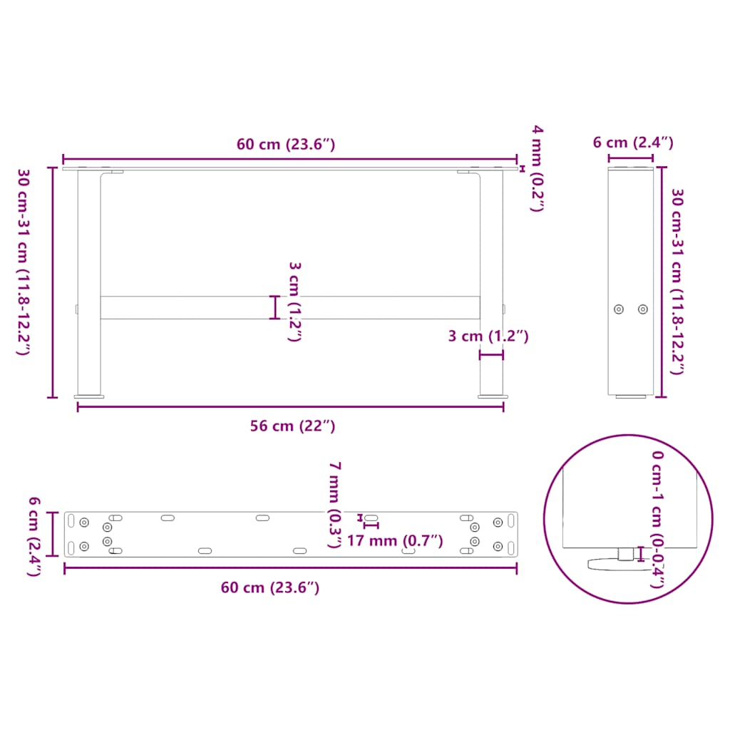 Gambe per Tavolino da Caffè Bianche 2 pz 60x(30-31) cm Acciaio | homemem39