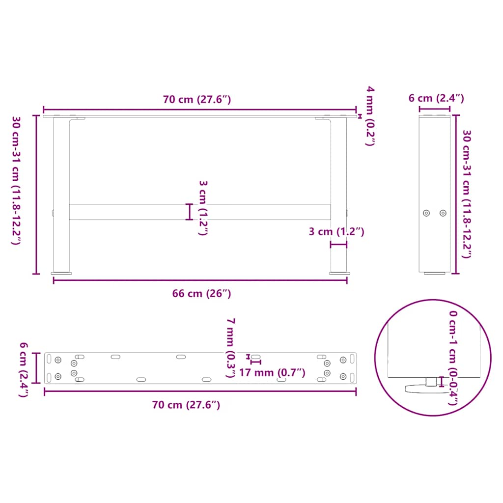Gambe per Tavolino da Caffè Nero 2 pz 70x(30-31) cm Acciaio - homemem39