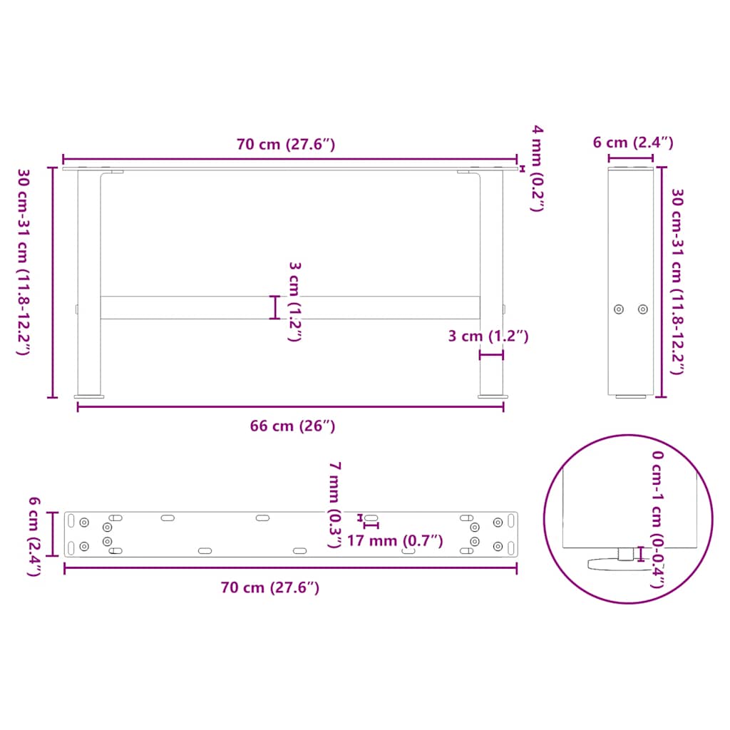 Gambe per Tavolino da Caffè in Acciaio Naturale 2 pz 70x(30-31) cm Acciaio | homemem39
