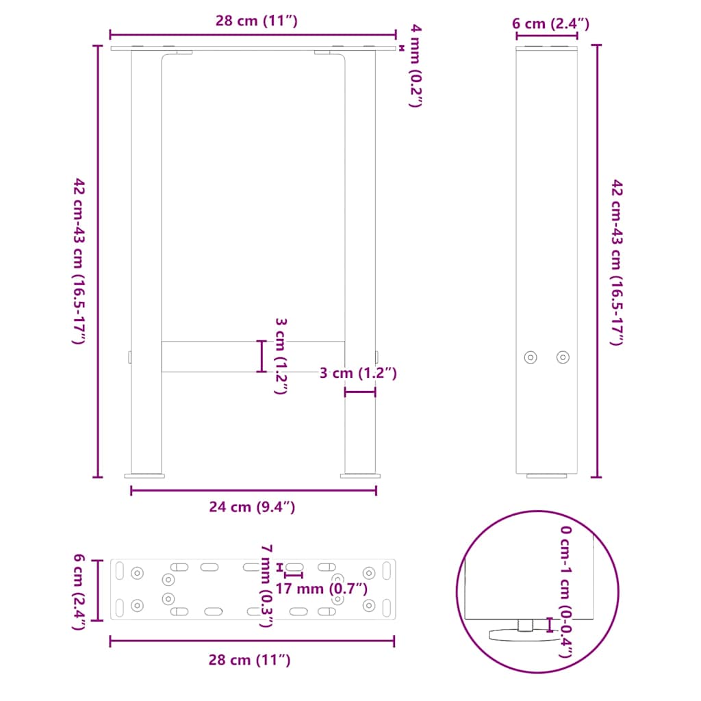 Gambe per Tavolino da Caffè Nere 2 pz 28x(42-43) cm Acciaio | homemem39