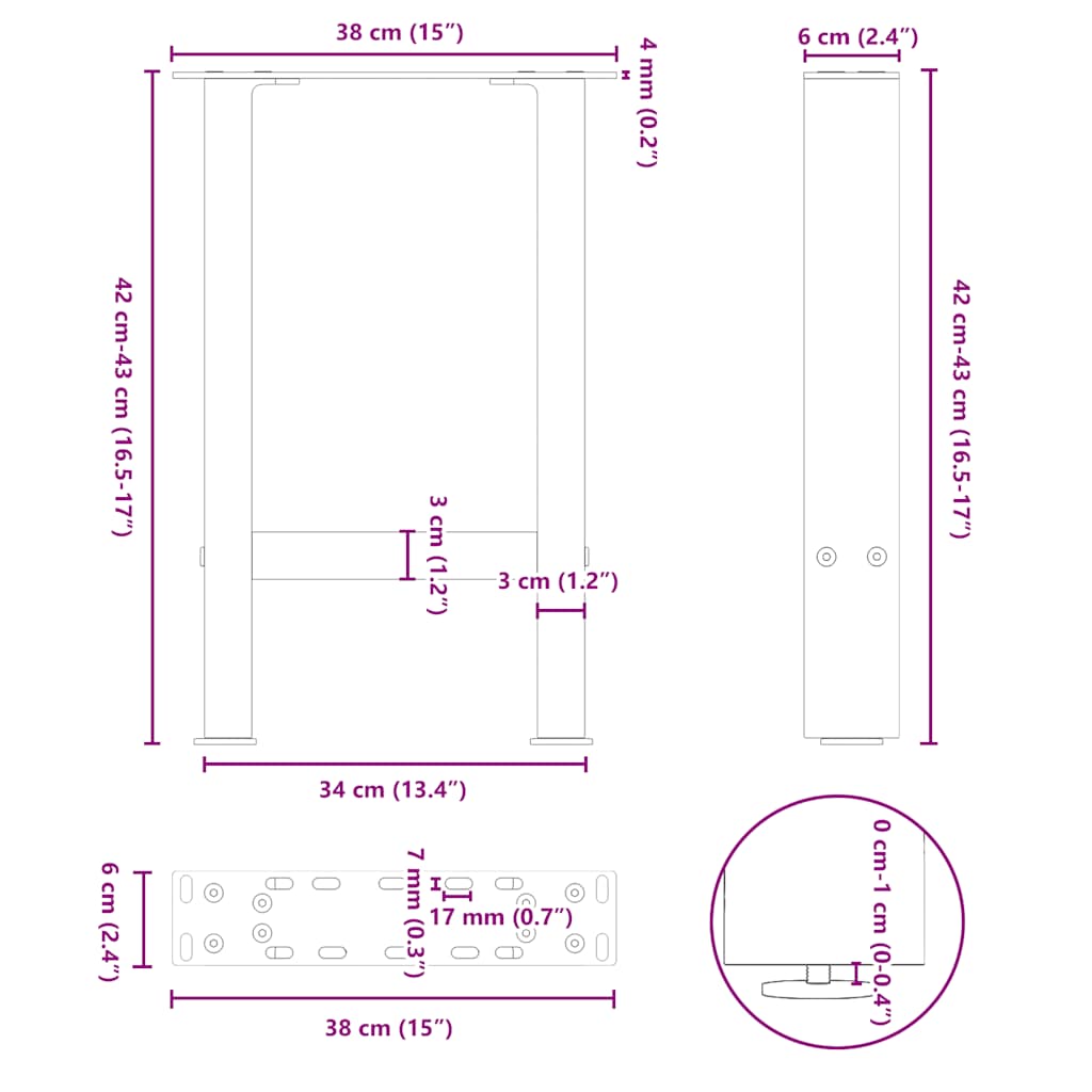Gambe per Tavolino da Caffè in Acciaio Naturale 2 pz 38x(42-43) cm Acciaio | homemem39