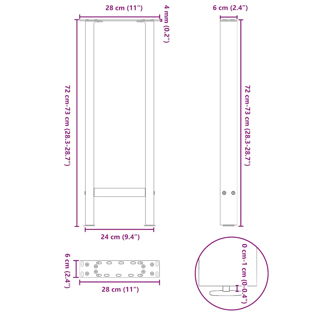 Gambe per Tavolo Consolle Bianche 2 pz 28x(72-73) cm Acciaio | homemem39