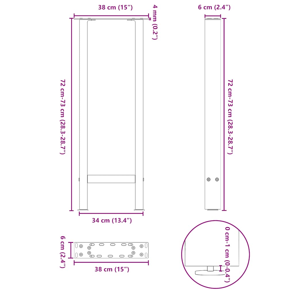 Gambe per tavolo consolle in acciaio naturale 2 pz 38x(72-73) cm Acciaio | homemem39