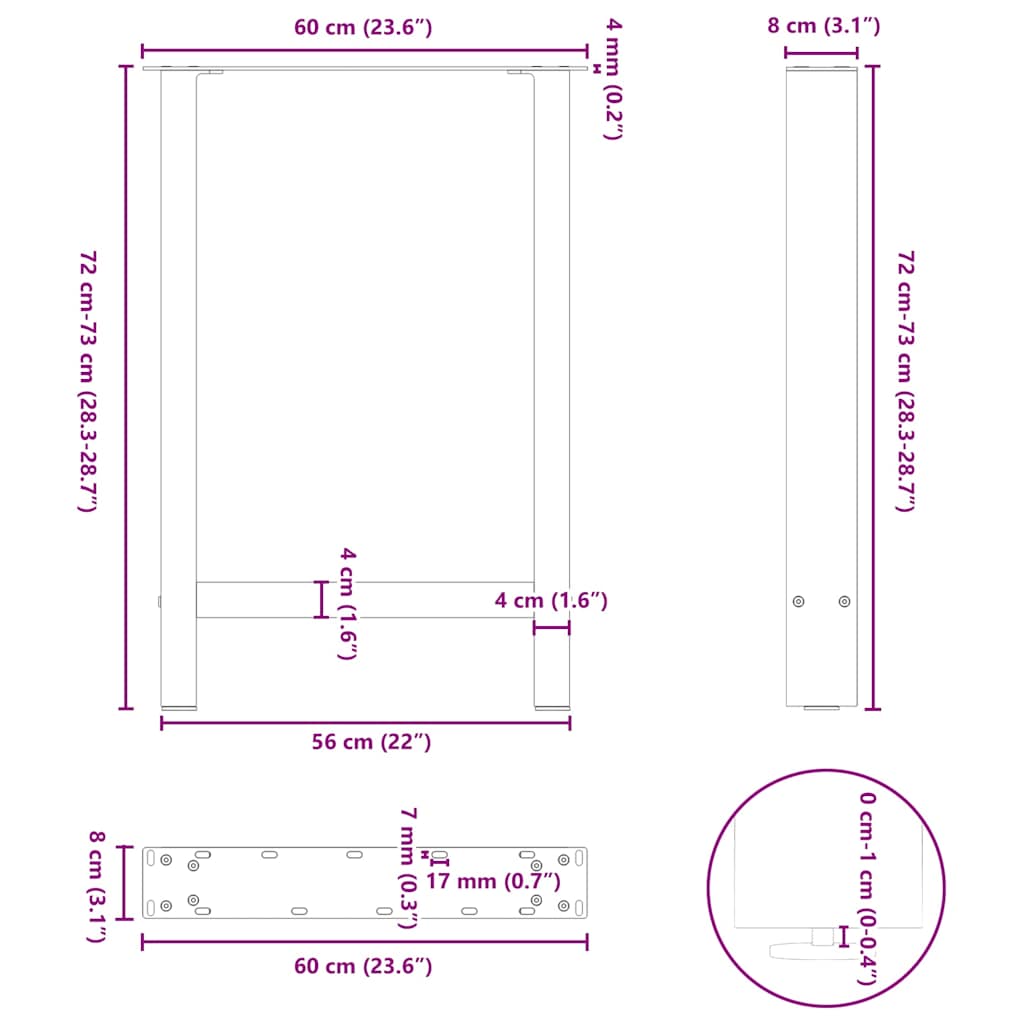 Gambe per tavolo da pranzo bianche 2 pz 60x(72-73) cm in acciaio | homemem39
