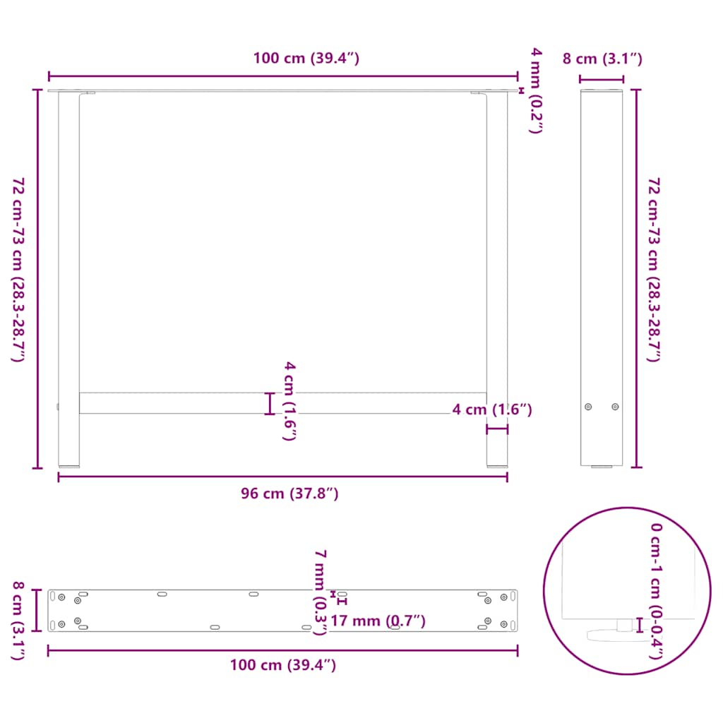 Gambe per tavolo da pranzo antracite 2 pz 100x(72-73) cm in acciaio | homemem39