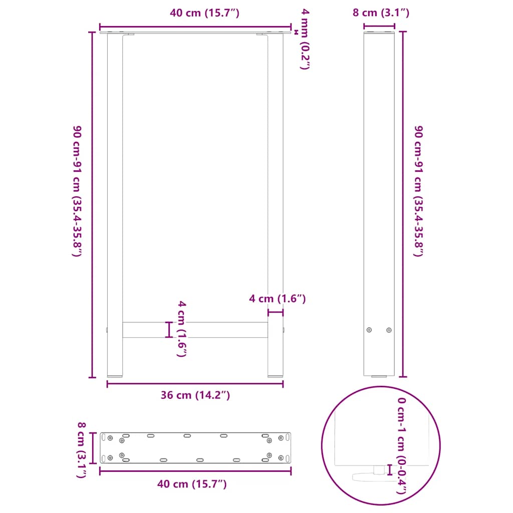 Gambe per tavolo da bar nere 2 pz 40x(90-91) cm in acciaio | homemem39
