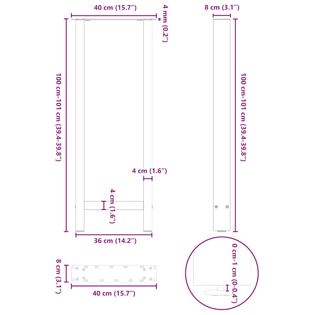 Gambe per tavolo da bar antracite 2 pz 40x(100-101) cm