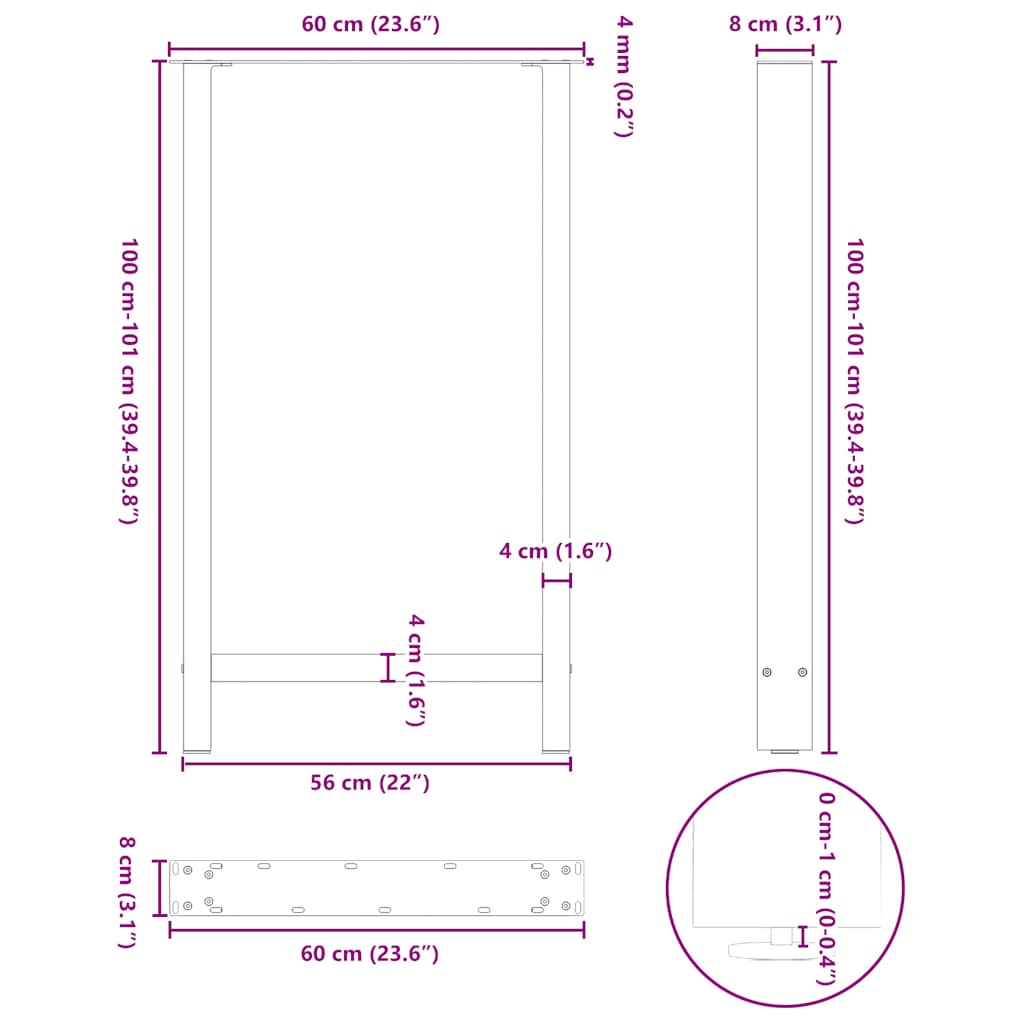Gambe per tavolo da bar in acciaio naturale 2 pz 60x(100-101) cm in acciaio | homemem39