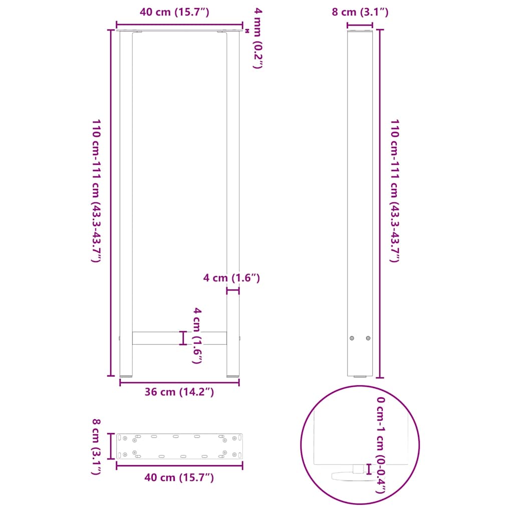 Gambe per Tavolino Nero 2 pz 40x(110-111) cm Acciaio - homemem39