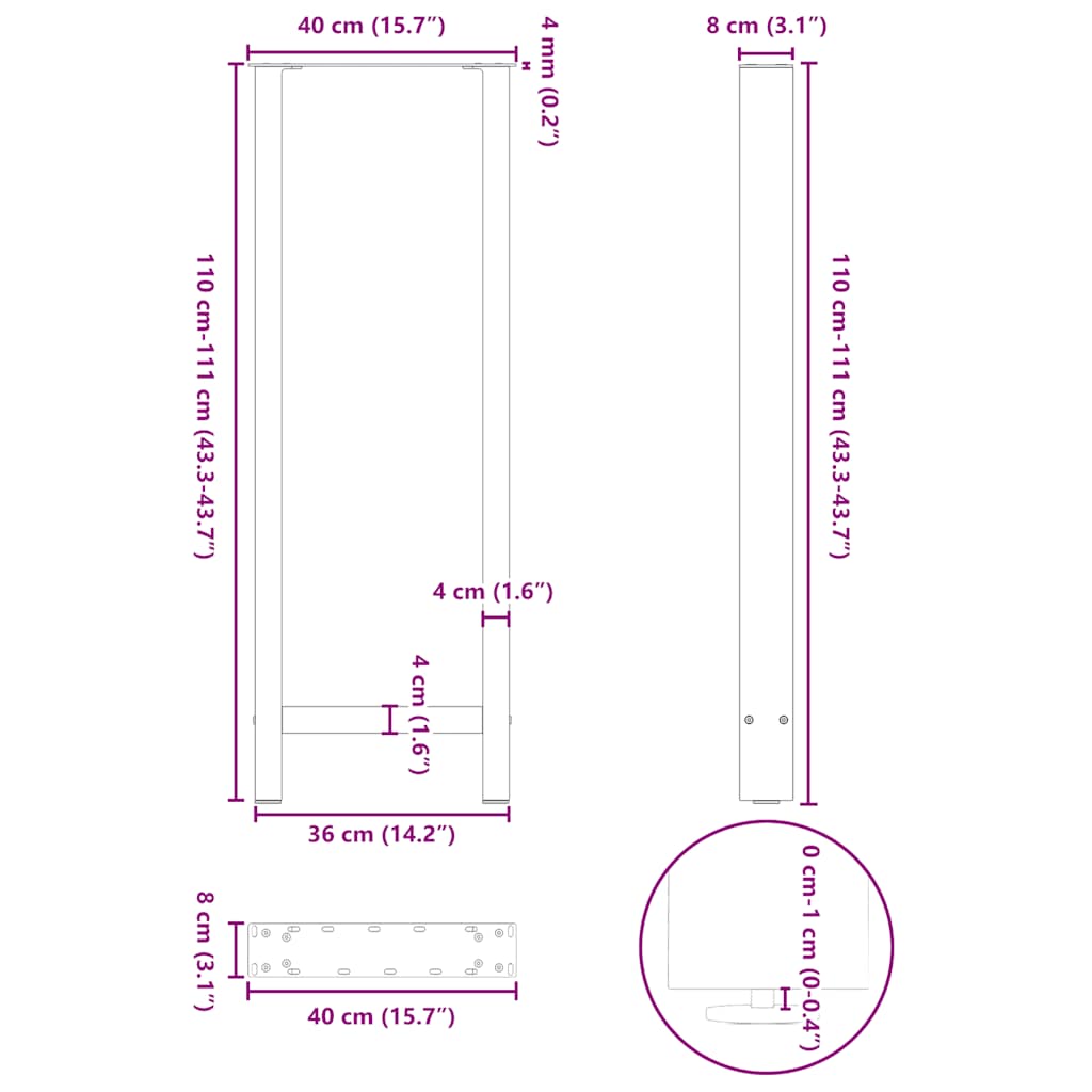Gambe per tavolo da bar antracite 2 pz 40x(110-111) cm in acciaio | homemem39