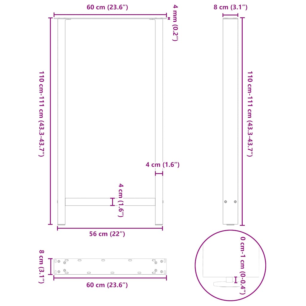 Gambe per tavolo da bar bianche 2 pz 60x(110-111) cm in acciaio | homemem39