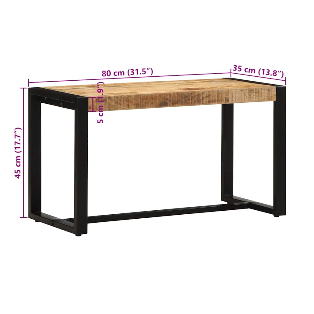 Panca 80x35x45 cm in Legno Massello di Mango Grezzo | homemem39