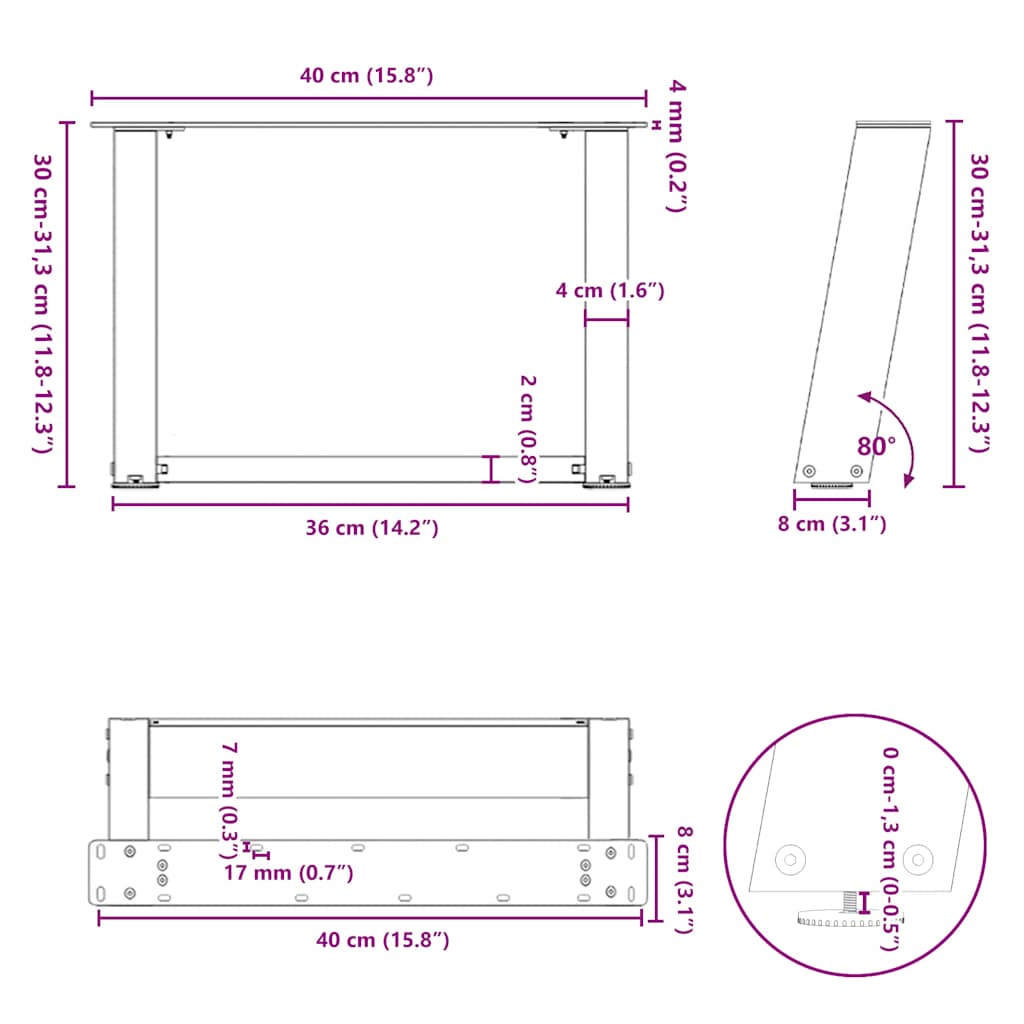 Gambe per Tavolino da Caffè a Forma di U 2 pz Nere 40x(30-31)cm