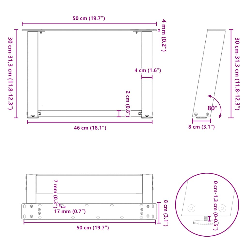 Gambe per Tavolino da Caffè a Forma di U 2 pz Acciaio Naturale 50x(30-31) cm Acciaio | homemem39