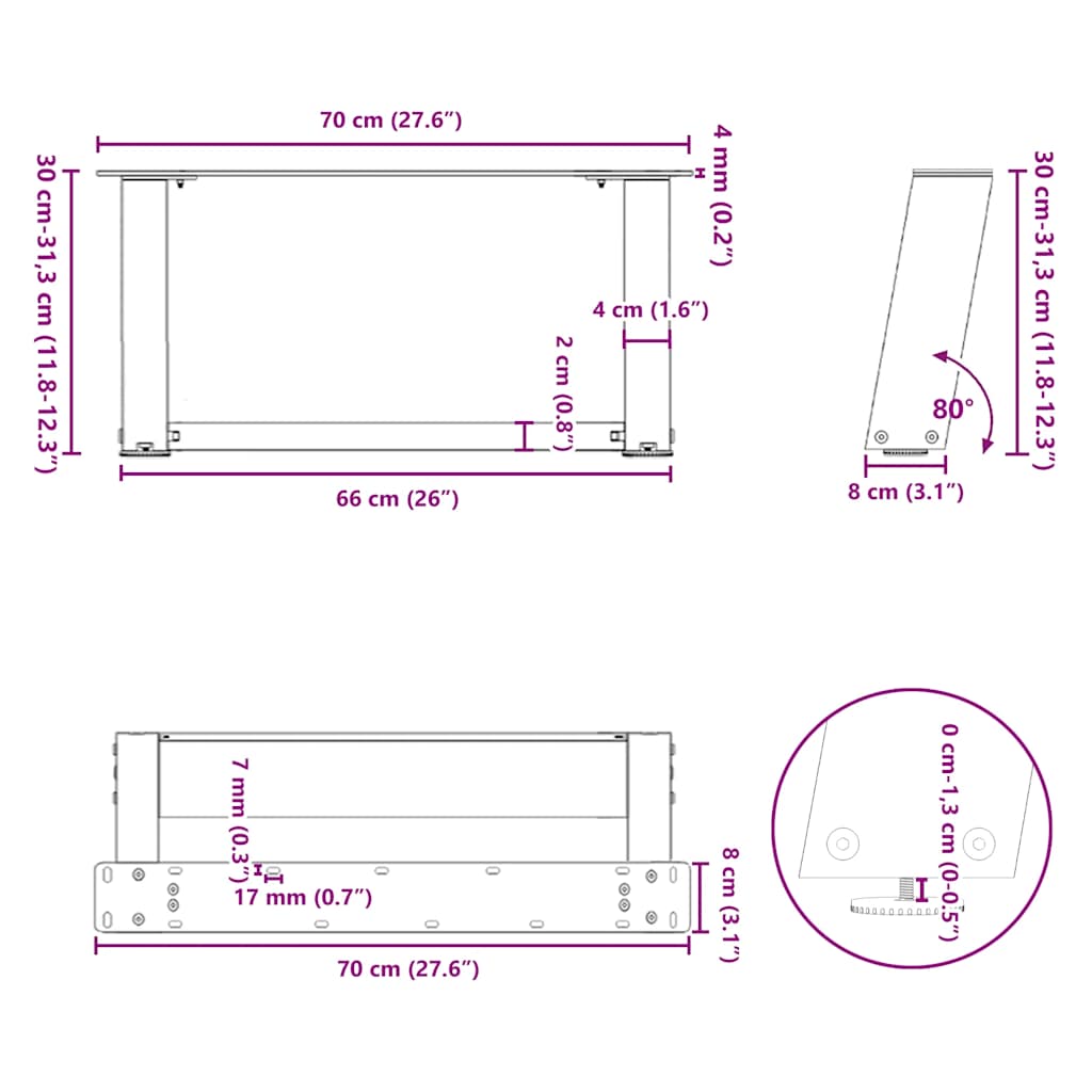 Gambe per Tavolino da Caffè a Forma di U 2 pz Antracite 70x(30-31) cm Acciaio | homemem39