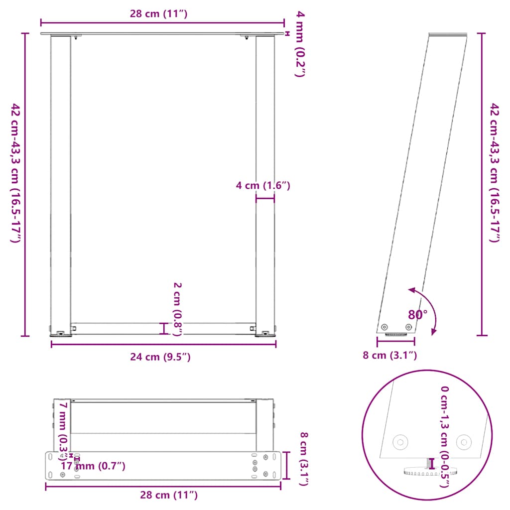 Gambe per Tavolino da Caffè a Forma di U 2 pz Nere 28x(42-43) cm Acciaio | homemem39