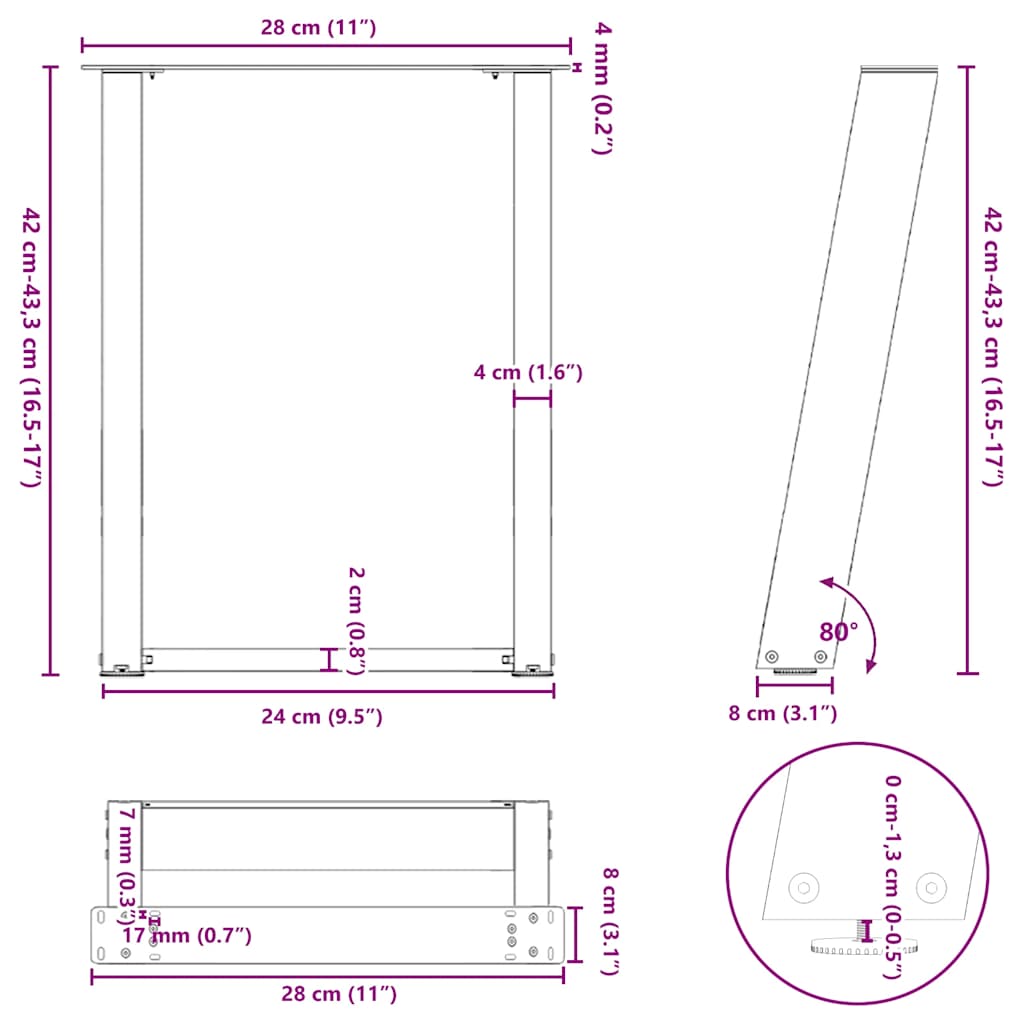 Gambe per Tavolino da Caffè a Forma di U 2 pz Antracite 28x(42-43) cm Acciaio