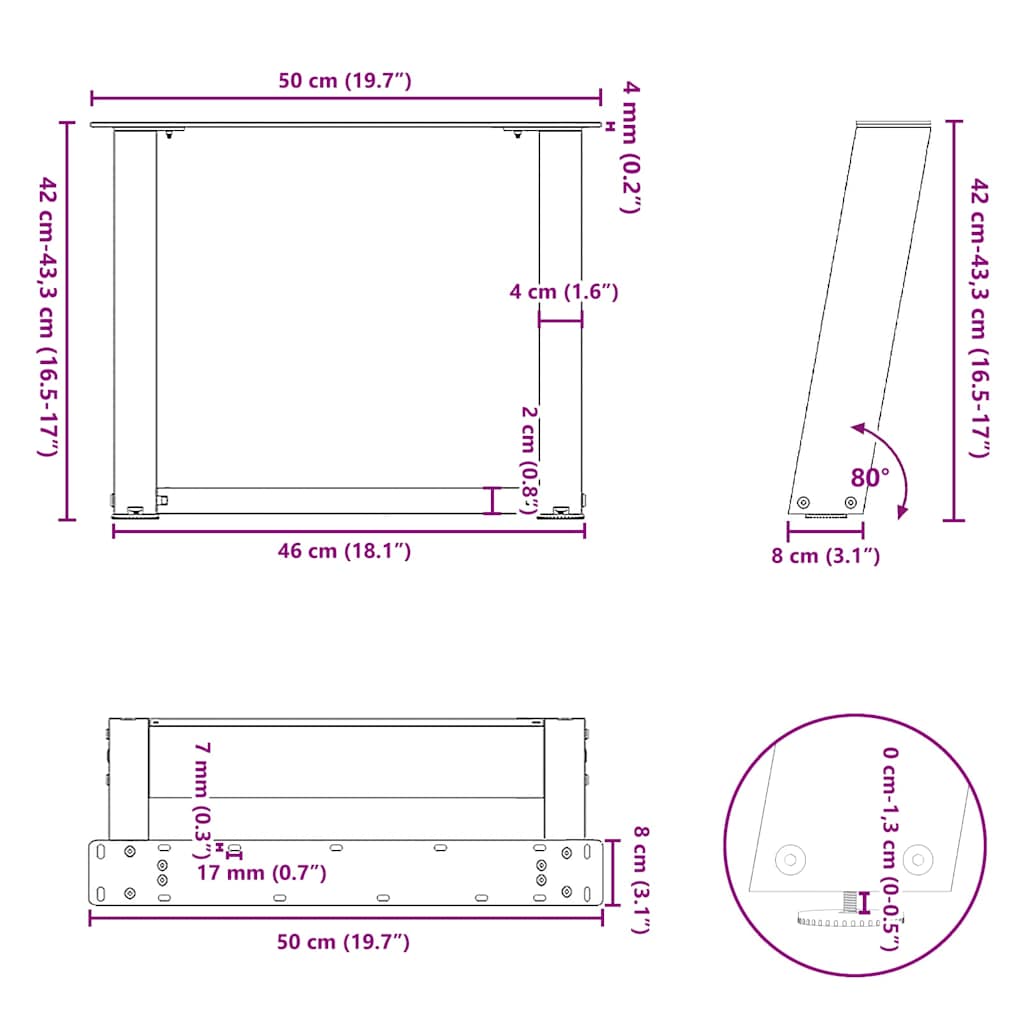 Gambe per Tavolino da Caffè a Forma di U 2 pz Bianche 50x(42-43) cm Acciaio | homemem39